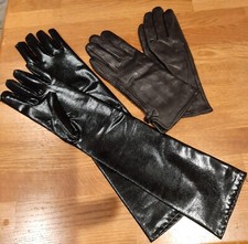 Black Leather Gloves Size S 7.5 + Sexy Black Opera Evening Gloves Size S