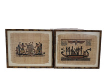 Antique Style Egyptian Papyrus Art x 2 Framed 52x43cm   E13 G766