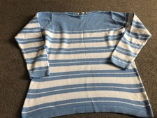 LADIES EWM BLUE & WHITE STRIPED COTTON JUMPER SIZE 18-20