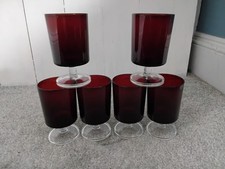 Six Vintage Luminarc France Ruby Red Cavalier Short Stem Wine Glasses