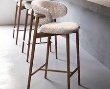 Modern Simple Style Cream Upholstered Bar Stool With Rear Back