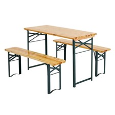 UK Pine Wood Dining Table & Chairs 2 Bench Set Outdoor Garden Trestle Beer Table