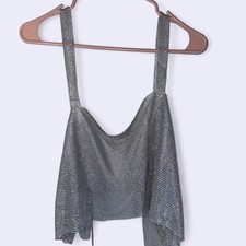 Silver Rhinestone Chainmail Sheer Crop Top - One Size
