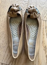 Clarks Cushion Soft Tan & Black Leather Patent Bow Ballet Shoes 5 Cadiz Treasure