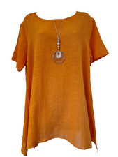 Italian Necklace Top Orange Cotton Round Neck Tunic One Size UK 12-18 Brand New