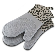 1 Pair Silicone Oven Gloves Heat Resistant Non-Slip Oven Mitts 2 Pot Holders 