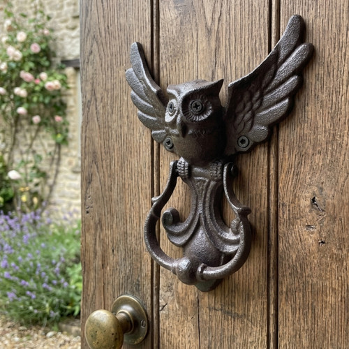 Cast iron owl door knocker - cast,