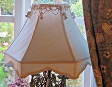 A CHARMING VINTAGE FRENCH IVORY LAMP SHADE ~ TASSEL TRIMS ~ BOUDOIR DISPLAY