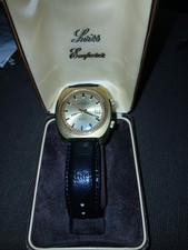 1970s Swiss Emperor 17 Jewels Incabloc Alarm Date Watch Gold Plate WORKING 