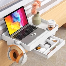 Folding Bedside Shelf with Drawer Storage Clip-On Bedside Tray with Cupholder UK