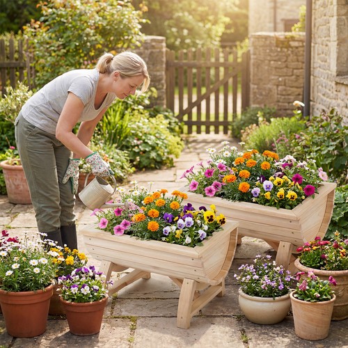 Elevated half barrel planter - half-barrel,