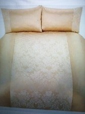 Double Duvet Cover + 2  pillowcases SET GOLD Jaquard/damask style Faux silk NEW