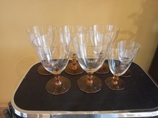 5 + 2 Vintage Amber & Clear Wine & Aperitif Glasses c1950-70s. Good Condition.