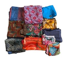 Bundle Of 10 X Vintage Scarf Scarves Lot Stripe Floral Silk Please read 60s 70s 