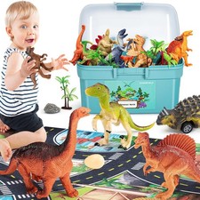 HahaGift Dinosaur Toys Figures Play Mat Set, New but lid to tub broken, sharp ed