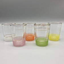 Set of 5 Gilded and Sugar Frosted 50s Shot Drinking Glasses 2.5" Vintage Barware