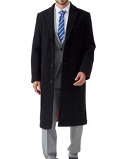 Mens Black Long Overcoat 70% Wool Cashmere Warm Winter MOD Single Breasted Coat