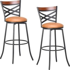 SWIVEL BAR STOOLS 2PCS COUNTRY STYLE KITCHEN ISLAND PUB BACK FOOTREST CHAIRS NEW