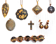 Collection of Niello Damascene Japanese & Spanish Costume Jewellery Pendants
