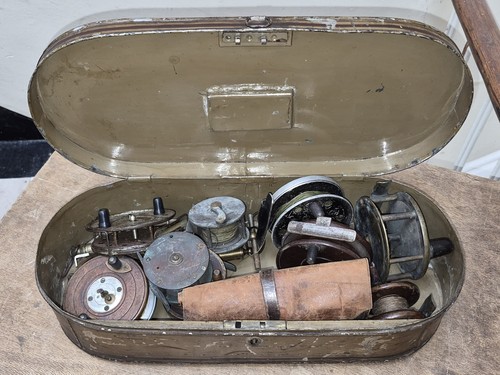 Various antique fishing - fishing, tin