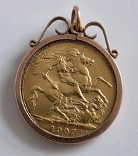 1907 King Edward VII 22ct Full Gold Sovereign Coin and Pendant