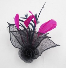 small sinamay navy/pink clip