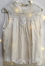 Ladies Zara Cream Top Size S. Cotton and Lace