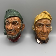 Vintage Bossons Chalkware Fisherman Head Fishermen Wall Plaques