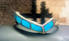 Zig zag vintage Navajo Sandcast Sterling Silver  Turquoise Cuff Bracelet 5.5 tip