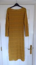 ZARA KNIT MUSTARD OCHRE YELLOW LACE MIDI DRESS WITH SIDE SPLITS SIZE S