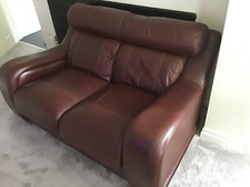 2 seater brown leather sofa used with armchair