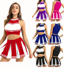 Women Cheer Leader Uniform Crop Top with Pleated Skirt Outfits Cosplay Costumes