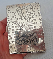 VICTORIAN 1879 FERN PATTERN SOLID STERLING SILVER CARD CASE  CONCERTINA HOLDERS