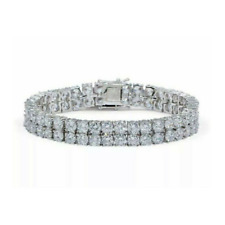 Moissanite Men's Double Tennis Bracelet 15.4 TCW Round Cut 14k White Gold Plated