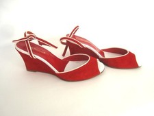 Ladies LK.BENNETT Barely Worn Red / White Wedge Shoes. Ankle Strap. Size 5