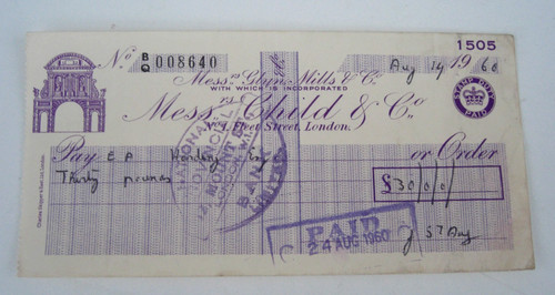 Original vintage cheque - original,