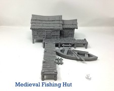 Medieval Fishing Hut on jetty with rowing boat. 28mm