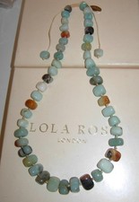 LOLA ROSE FLOWER AGATE OPAQUE AQUA GREEN ADJUSTABLE 20"-26" TUMBLE NECKLACE  QVC