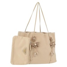PRADA Hand Bag Satin Beige