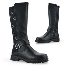 Girls kids Childrens Zip Up School Winter Casual Mid Calf Biker Boots Shoes Size