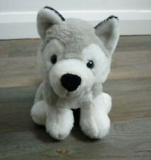 Very Soft Grey & White Husky Malamute Puppy Dog Wolf Plush Toy With Navy Collar