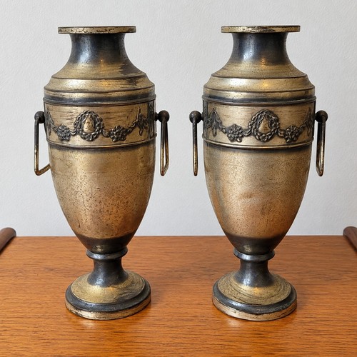 Pair vintage brass urn vases - pair,
