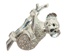 Elegant Swarovski Silver Tone Koala Bear On Branch Brooch Clear Crystals