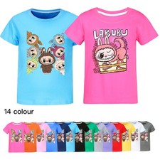 Girls Boys Labubu T-Shirts Kids Summer Casual Cotton Short Sleeve Tee Tops 2-13Y