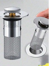 Bathroom Sink Plug Stopper Pop Up Sink Drain Strainer with Filter Basket