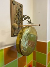 Victorian Wall Hanging Dinner Gong  Oak Back with ornate brass and striker