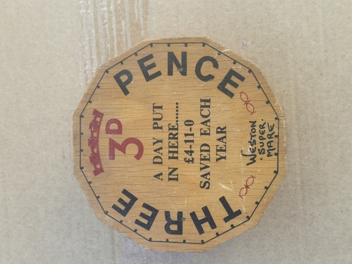 Vintage wooden threepence - vintage,
