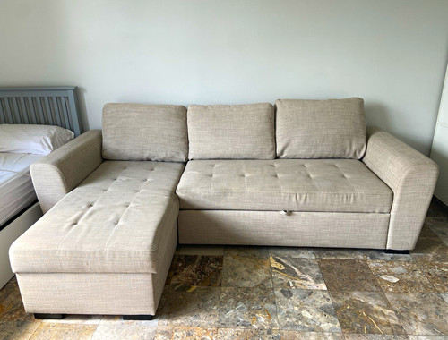 Next beige corner sofa bed - sofa, w/