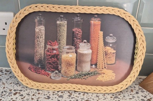 Vintage melamine tray wicker - melamine,