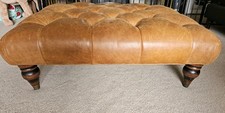 Laura Ashley Tan Leather Footstool/Ottoman